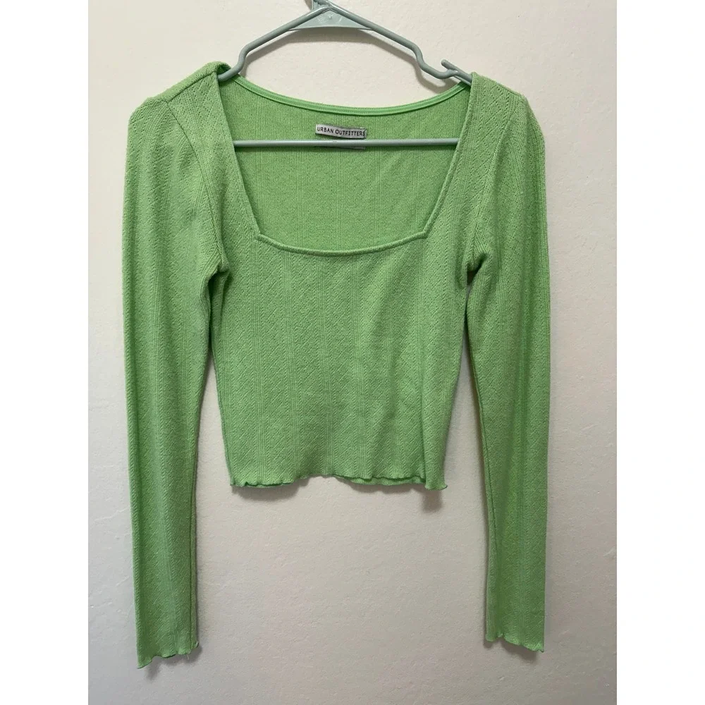 Urban Outfitters Green‎ Knit Square Neck Long Sleeve Crop Top Small